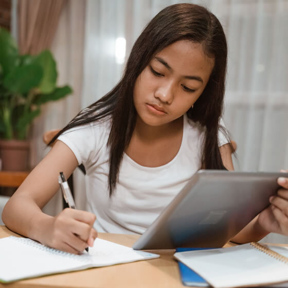 young girl working